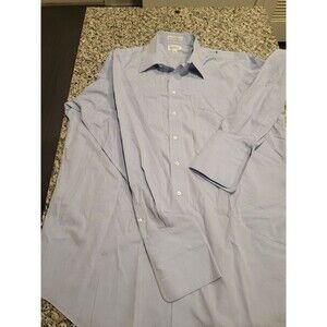 Paul Fredrick Dress Shirt Mens 17.5-38 Light Blue 100% Cotton Broadcloth Classic
